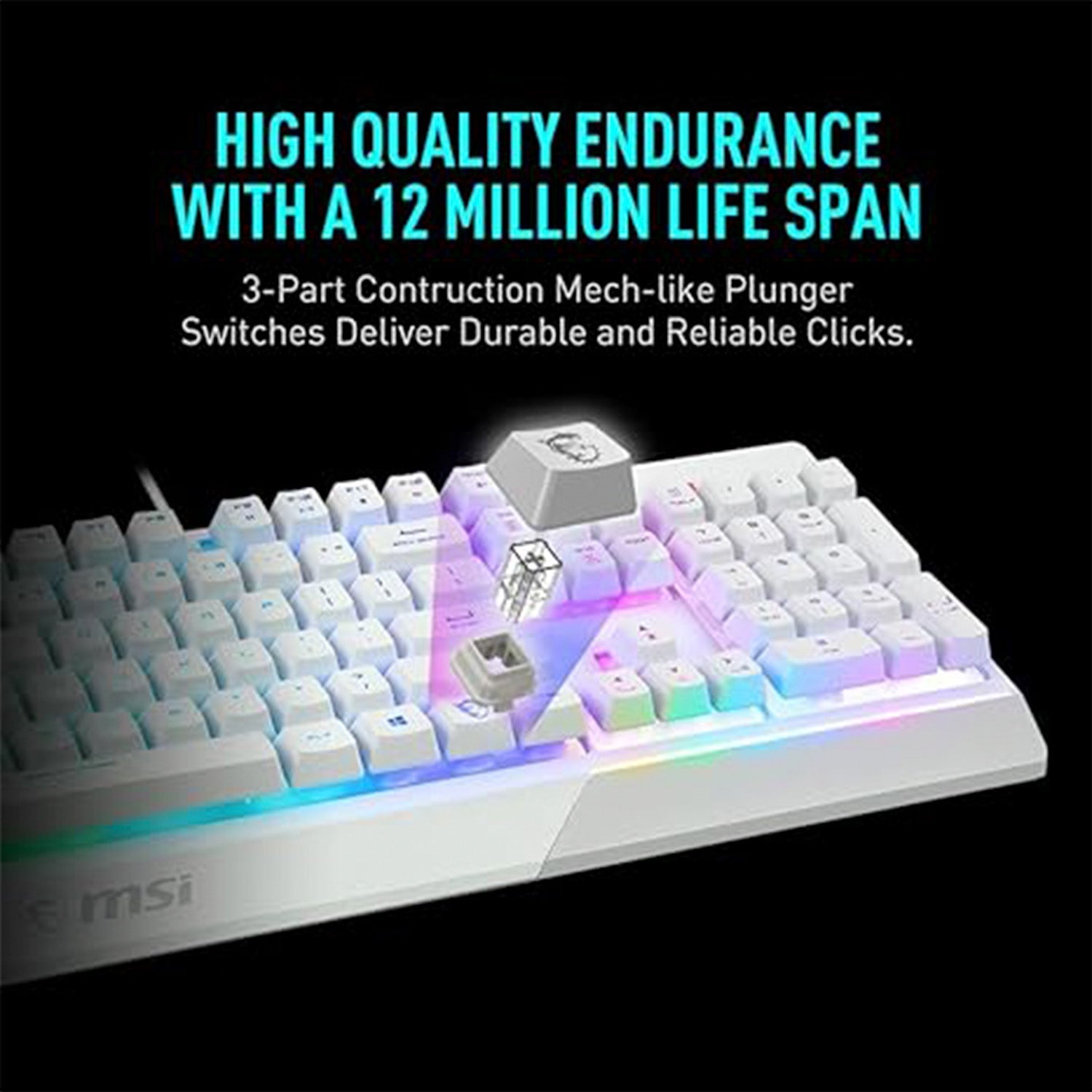 MSI VIGOR GK30 COMBO - Mechanical Gaming Keyboard RGB Backlit With 7 Lighting Effects. USB Wired Keyboard. Plunger Switches 20-key Anti-ghosting 108 Keys. For Desktop PC - White