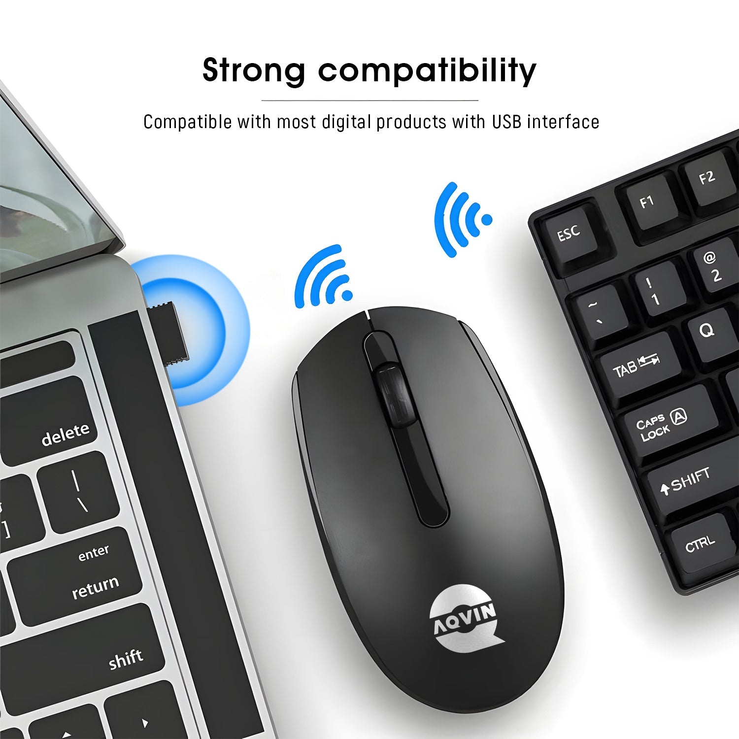 AQVIN QC220-W Wireless Keyboard and Mouse Combo for Windows - Ergonomic Design. 2.4GHz Wireless. USB 2.0 Interface. Compatible with PC & Laptop