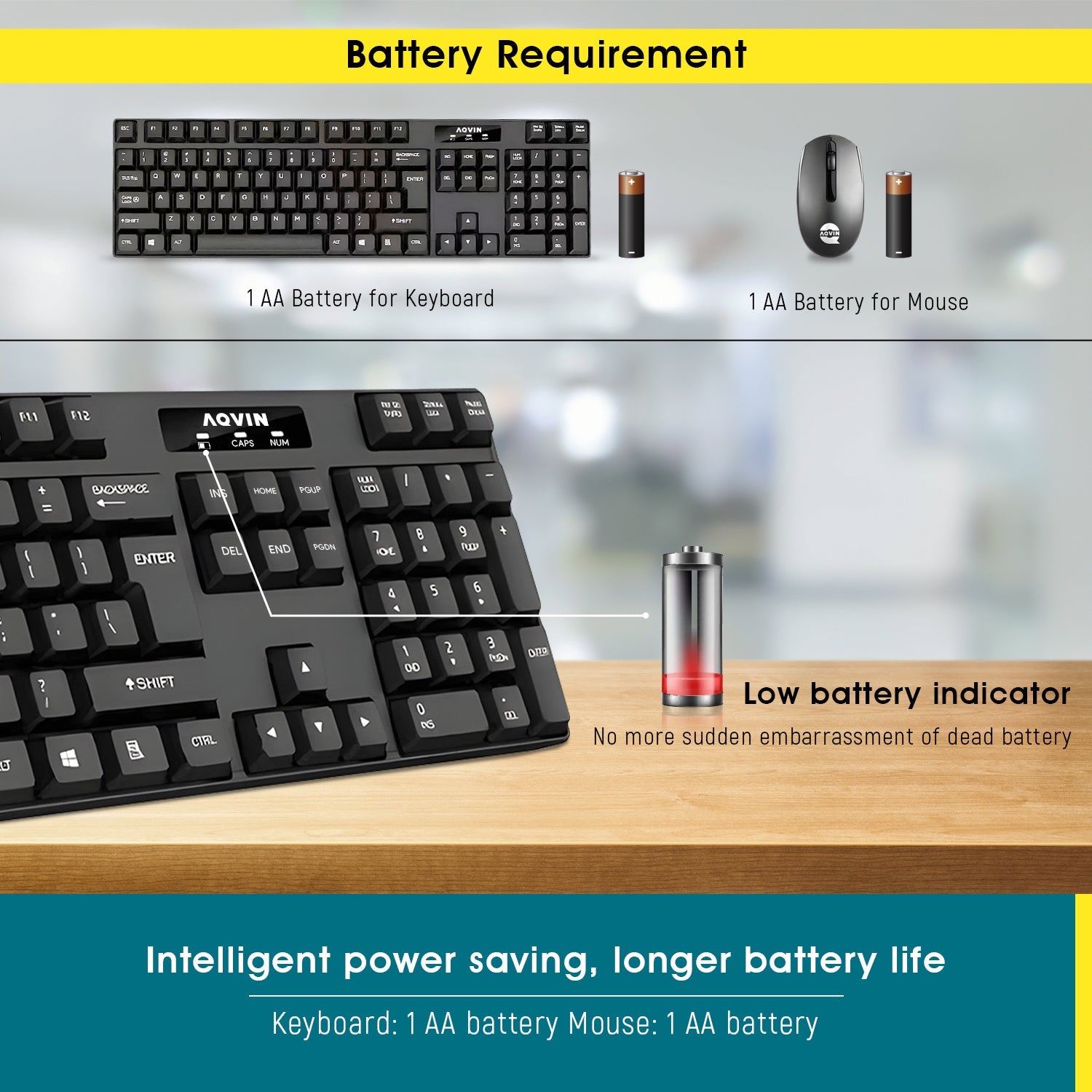 AQVIN QC220-W Wireless Keyboard and Mouse Combo for Windows - Ergonomic Design. 2.4GHz Wireless. USB 2.0 Interface. Compatible with PC & Laptop