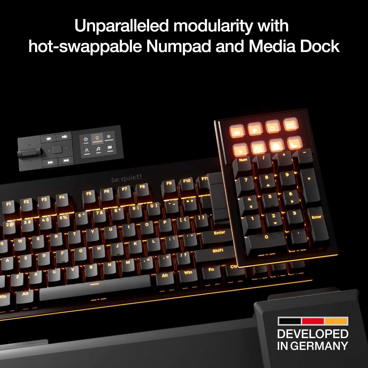 be quiet! Dark Mount (Silent Linear US) Mechanical Keyboard - Durable and ergonomic With Hot-swappable Numpad and Media Dock - BT001US
