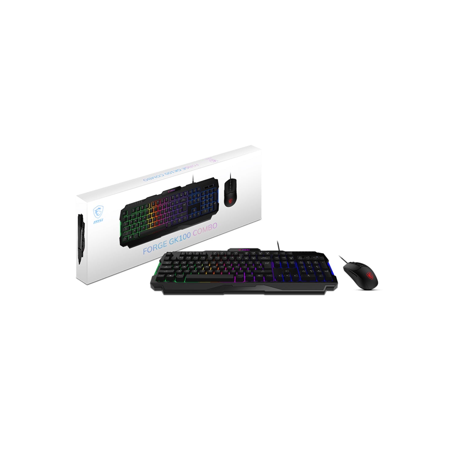 MSI FORGE GK 100 Combo - Gaming RBG Keyboard & Mouse Set. Backlight & Optical Mouse. 19-Keys Anti-Ghosting. 6400 DPI Optical Sensor. Interface - USB 2.0
