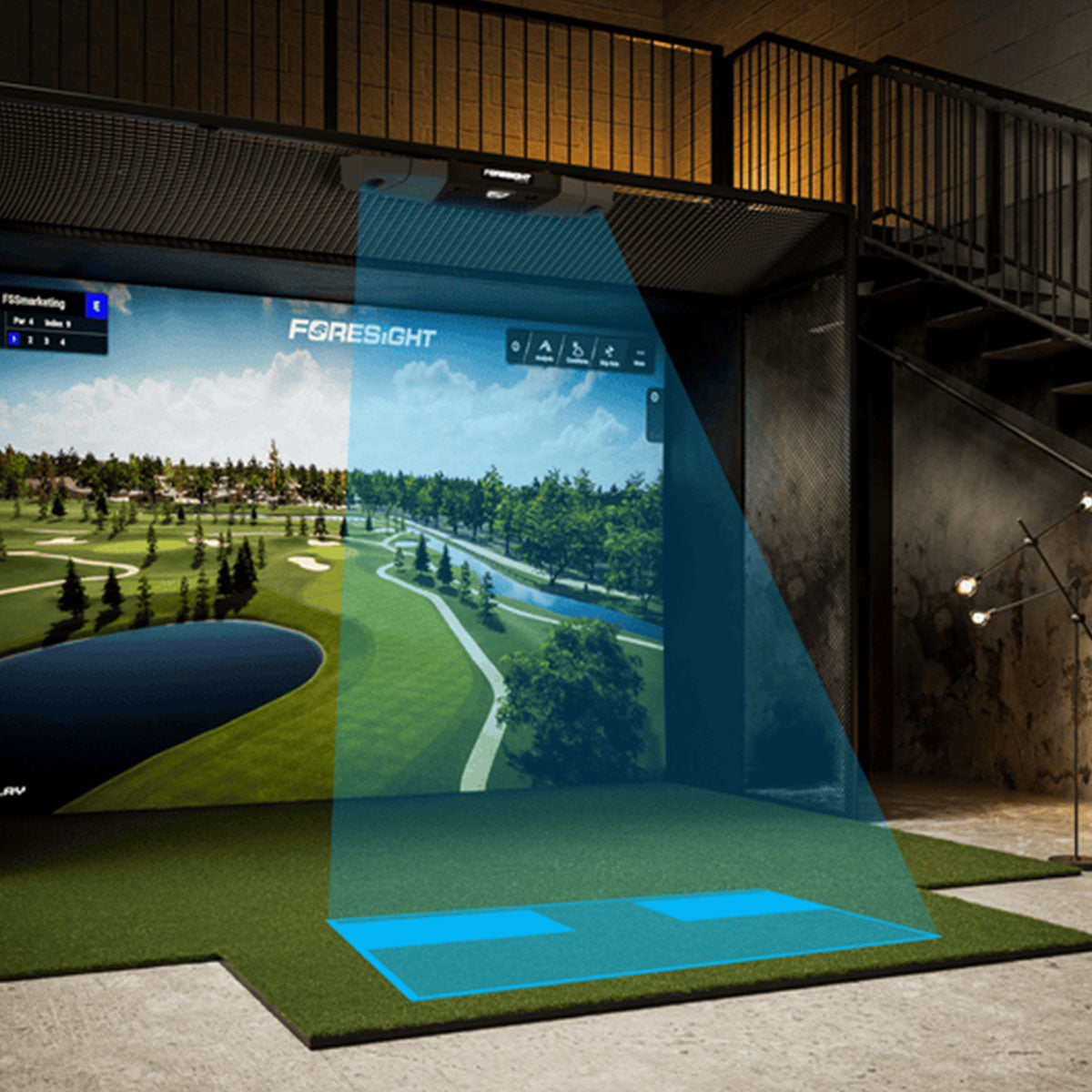 Foresight Falcon with PlayBetter SimStudio™ COMPLETE Package | Golf Simulator Studio with Impact Screen. Enclosure. Side Barriers. Hitting/Putting Mats & Projector