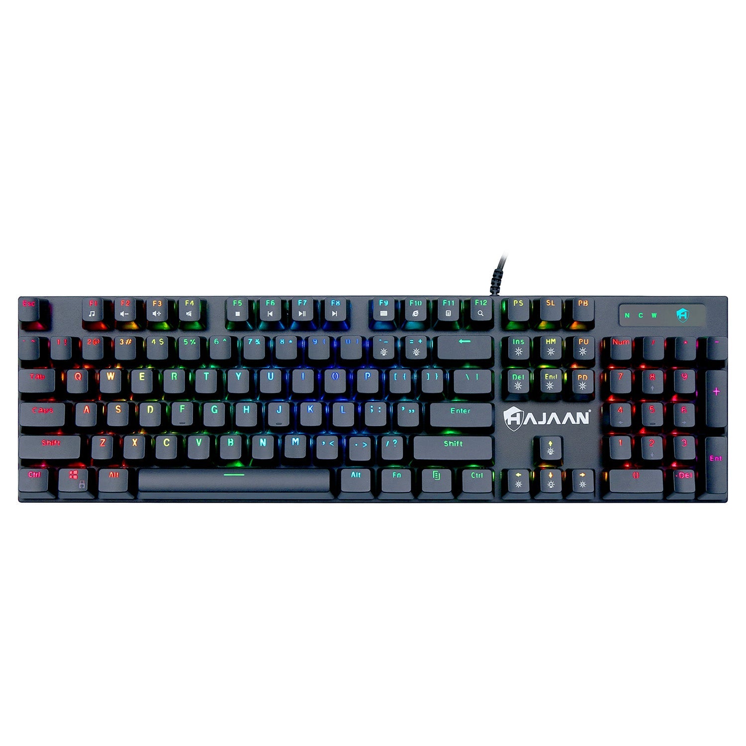 HAJAAN HK620-GM Wired Mechanical Gaming Keyboard RGB Backlit USB Wired Keyboard with Blue Switches. Full Anti-Ghosting 104 Keys. for Desktop PC -Black