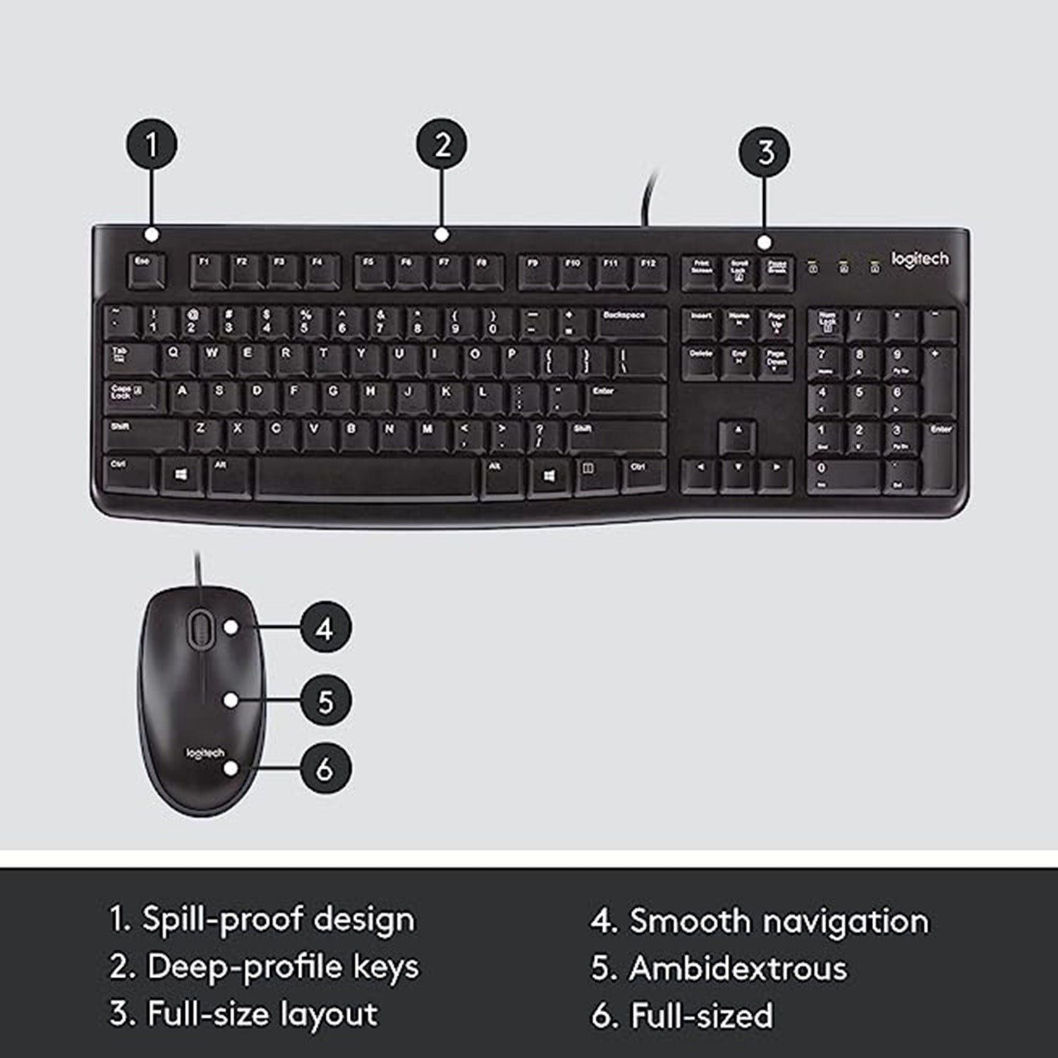 Logitech MK120 USB Keyboard and Mouse combo - Spill Resistant Design. Optical mouse. USB Plug-and-Play. Compatible with PC & Laptop (920-002565)