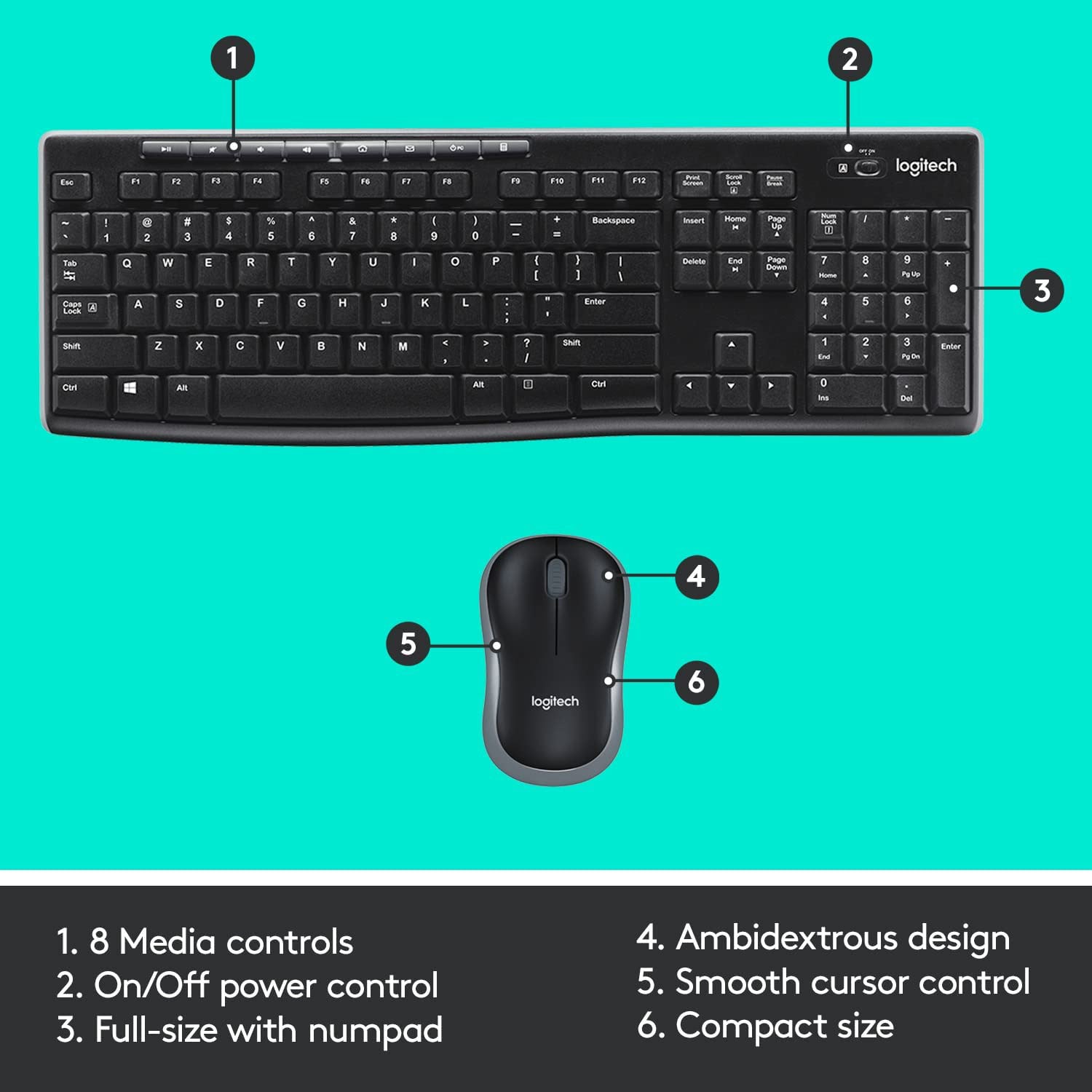 Logitech MK270 Wireless Keyboard and Mouse Combo for Windows and Chrome OS. 2.4 GHz Wireless. Optical Mouse - Compatible with PC & Laptop