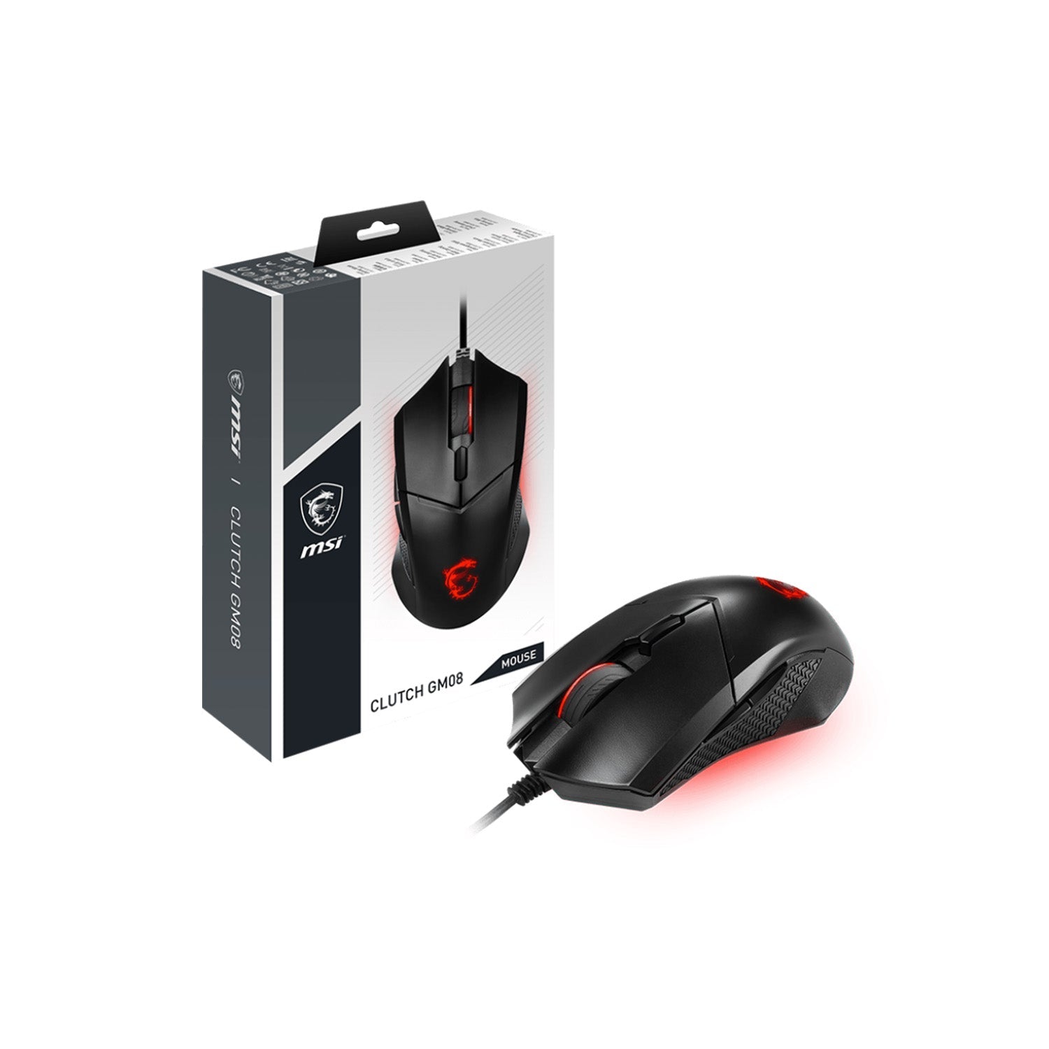 MSI Clutch GM08 Gaming Wired Mouse - Accurate Optical Sensor With Dragon Scale Design Side Grips. On The Fly DPI Changing With Red LED - Black