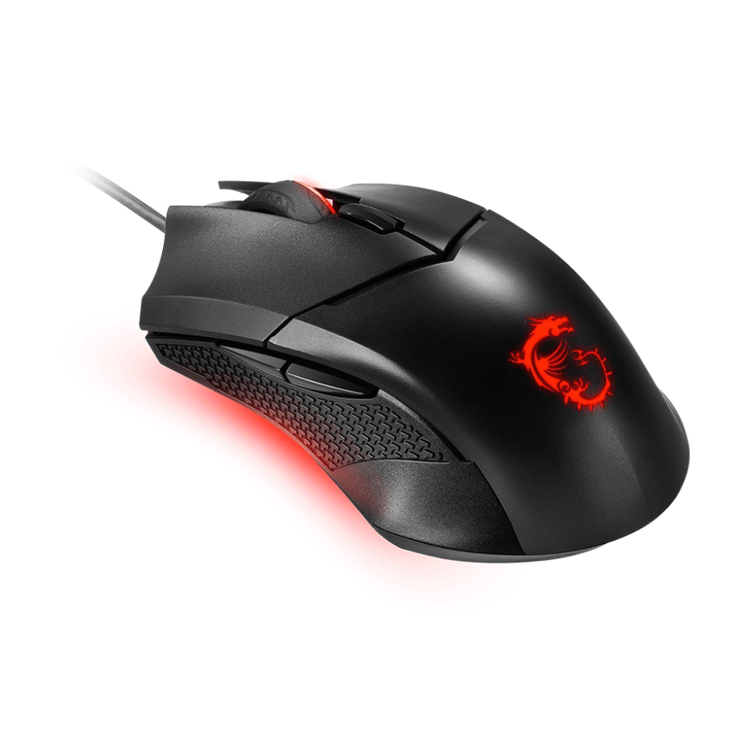 MSI Clutch GM08 Gaming Wired Mouse - Accurate Optical Sensor With Dragon Scale Design Side Grips. On The Fly DPI Changing With Red LED - Black