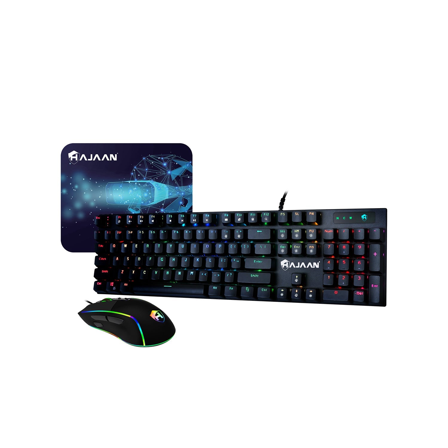 HAJAAN Wired Mechanical Gaming Keyboard and Mouse Combo RGB Backlit Gaming Keyboard with Anti-Ghosting 104 Keys and Blue Switch. RGB Gaming Mouse Up to 7200 DPI for Windows PC Gamers - (Black)