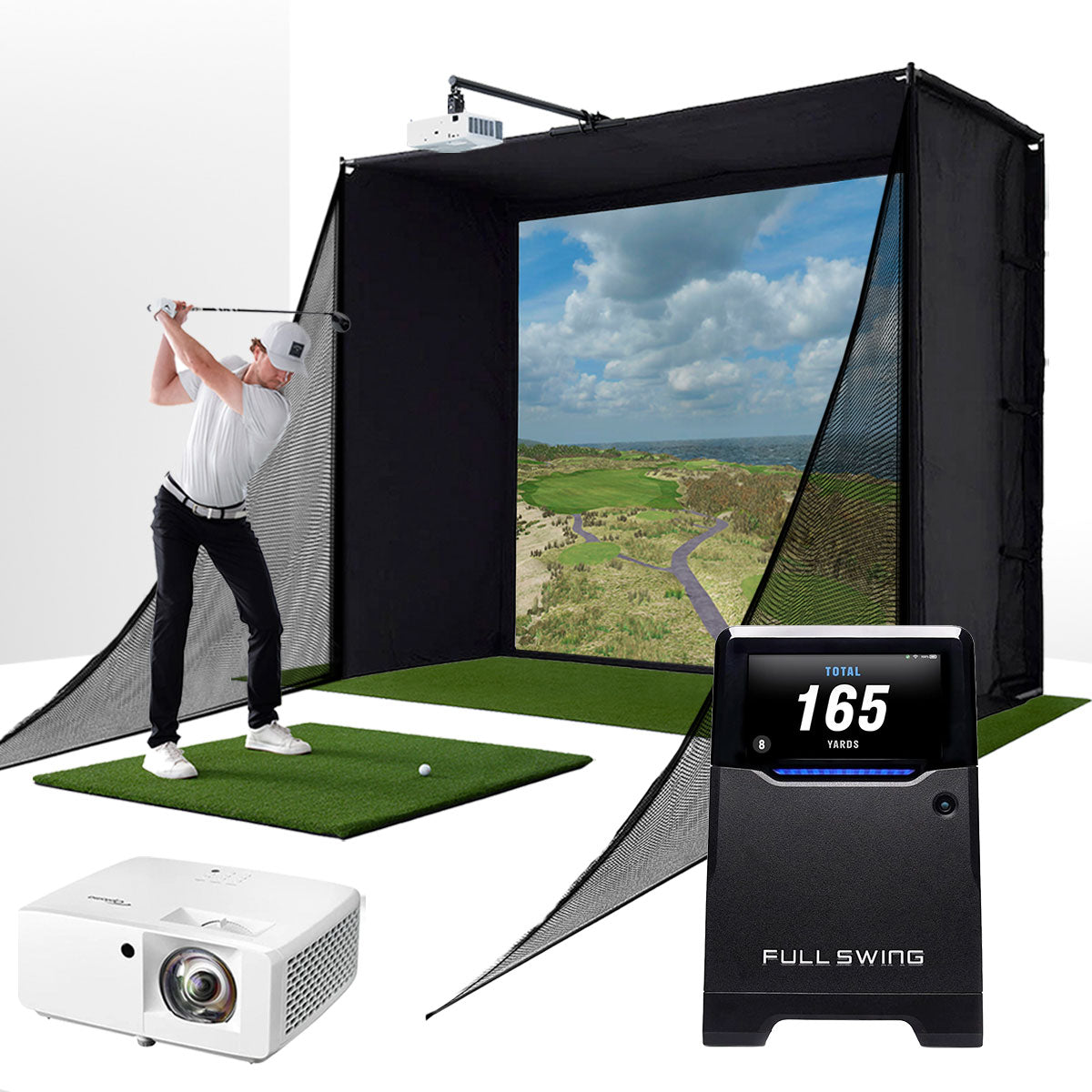 Full Swing KIT with PlayBetter SimStudio™ COMPLETE Package | Golf Simulator Studio with Impact Screen. Enclosure. Side Barriers. Hitting/Putting Mats & Projector