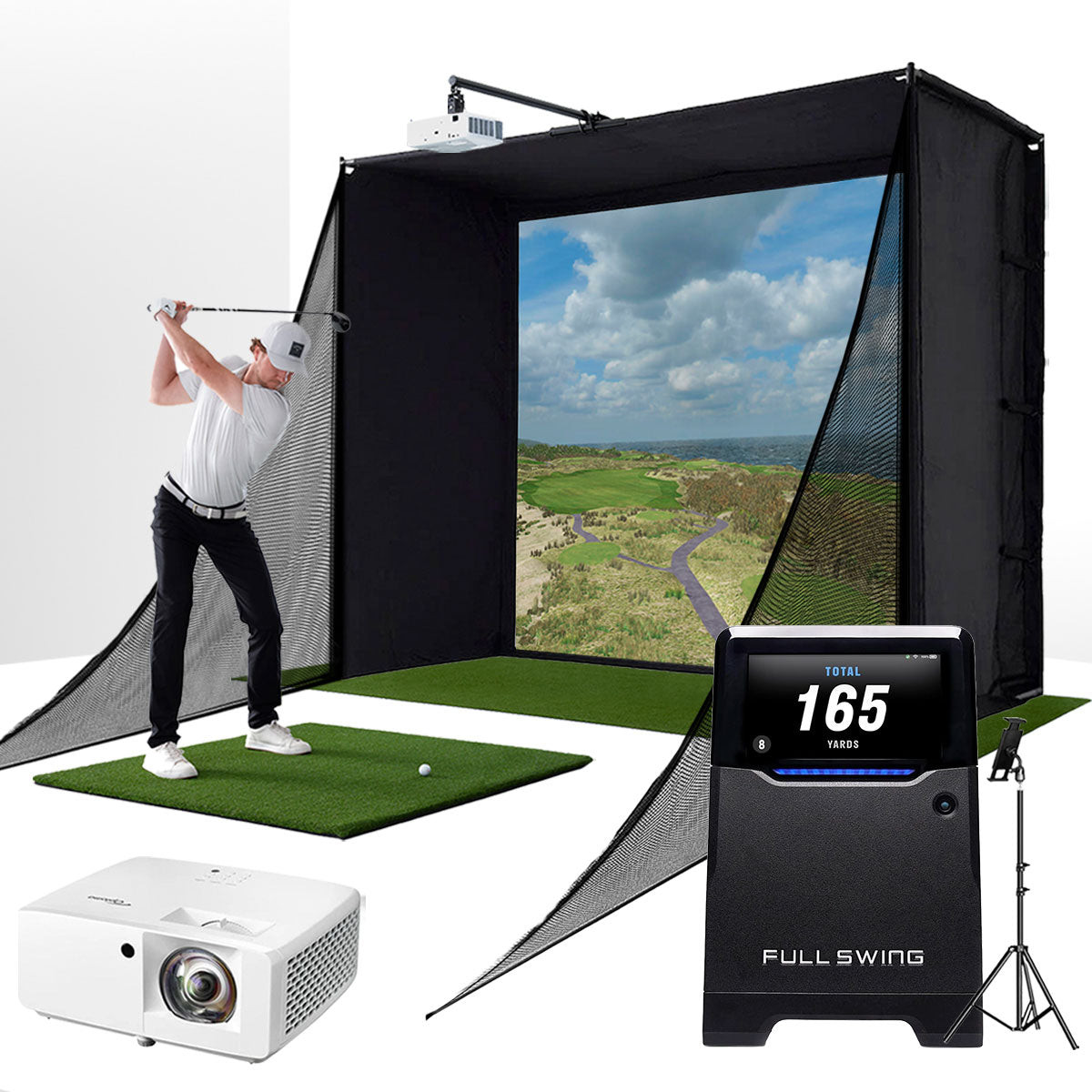 Full Swing KIT with PlayBetter SimStudio™ COMPLETE Package | Golf Simulator Studio with Impact Screen. Enclosure. Side Barriers. Hitting/Putting Mats & Projector