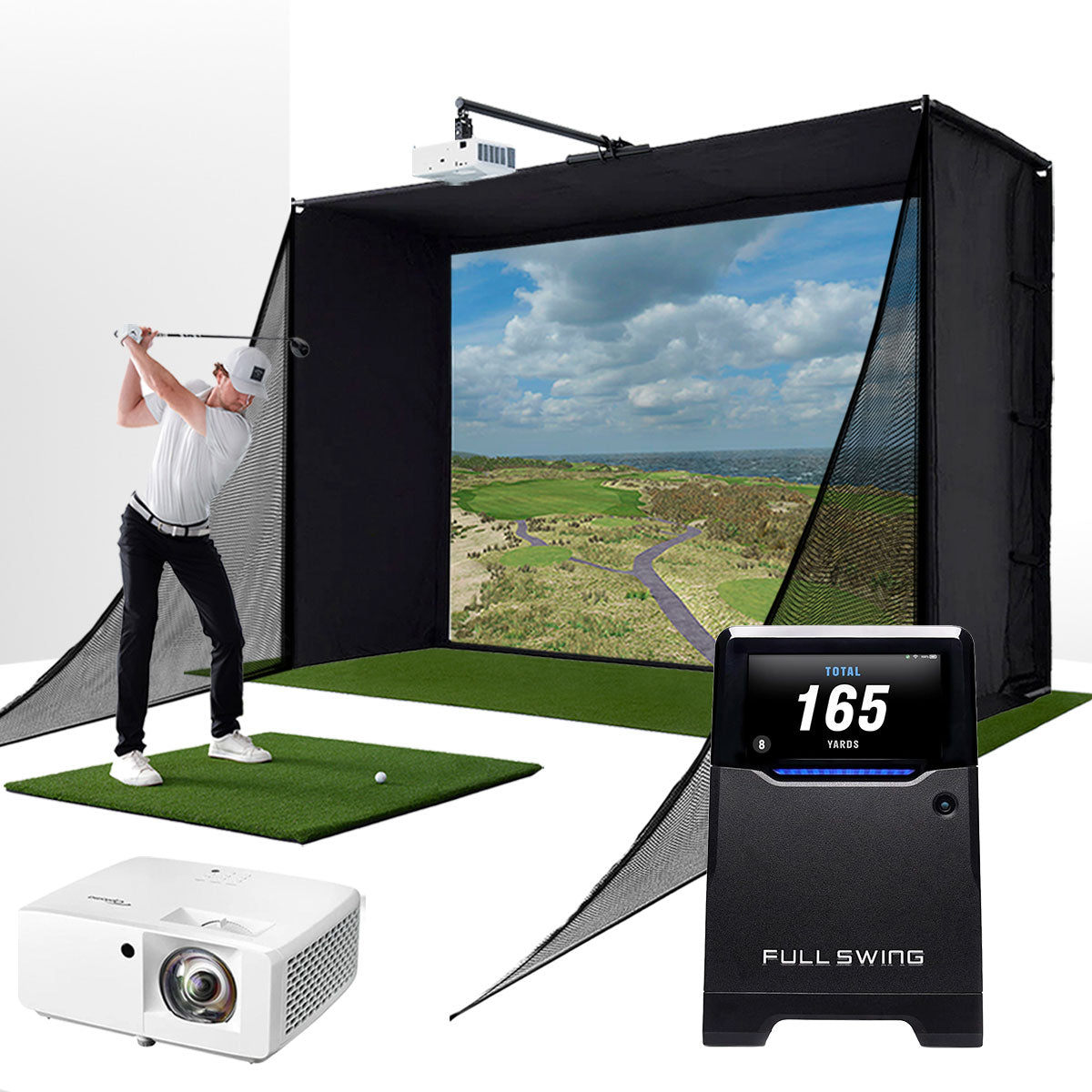 Full Swing KIT with PlayBetter SimStudio™ COMPLETE Package | Golf Simulator Studio with Impact Screen. Enclosure. Side Barriers. Hitting/Putting Mats & Projector