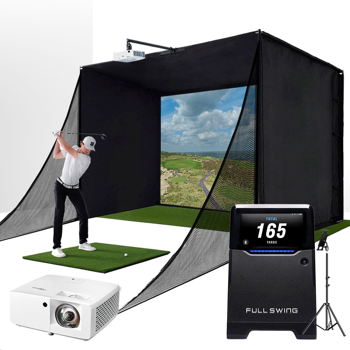 Full Swing KIT with PlayBetter SimStudio™ COMPLETE Package | Golf Simulator Studio with Impact Screen. Enclosure. Side Barriers. Hitting/Putting Mats & Projector