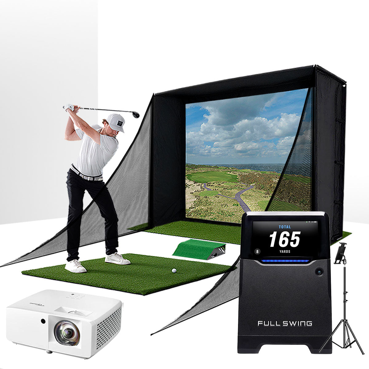 Full Swing KIT with PlayBetter SimStudio™ COMPLETE Package | Golf Simulator Studio with Impact Screen. Enclosure. Side Barriers. Hitting/Putting Mats & Projector