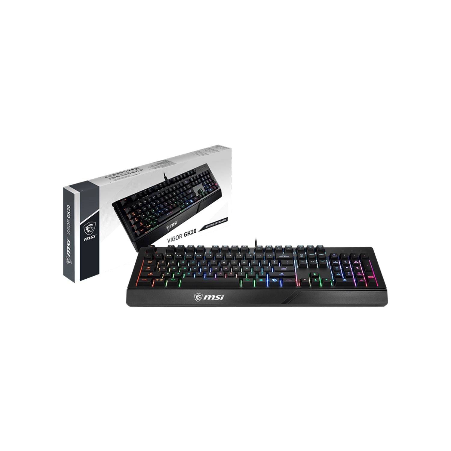 MSI VIGOR GK20 RGB Backlit Gaming Keyboard - Ergonomic Designed Keycaps. USB 2.0 Anti Ghosting With Hotkey Control. Water repellent - Black