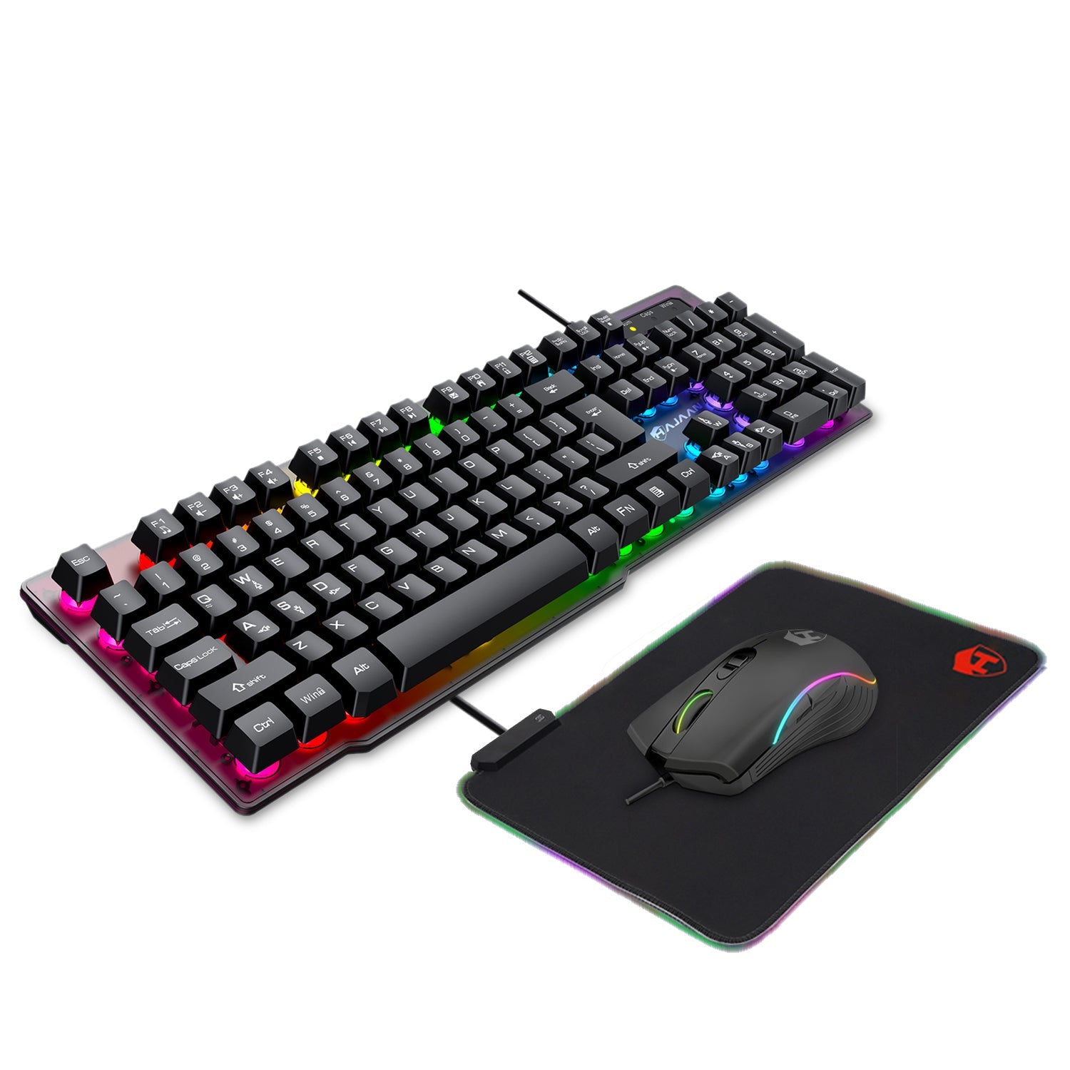 HAJAAN H410-G Wired RGB Gaming Keyboard and Mouse. Gaming Mouse Pad Combo with Multimedia and Anti-Ghosting Capability Keys- Gamer Bundle for Windows PC – (Black)