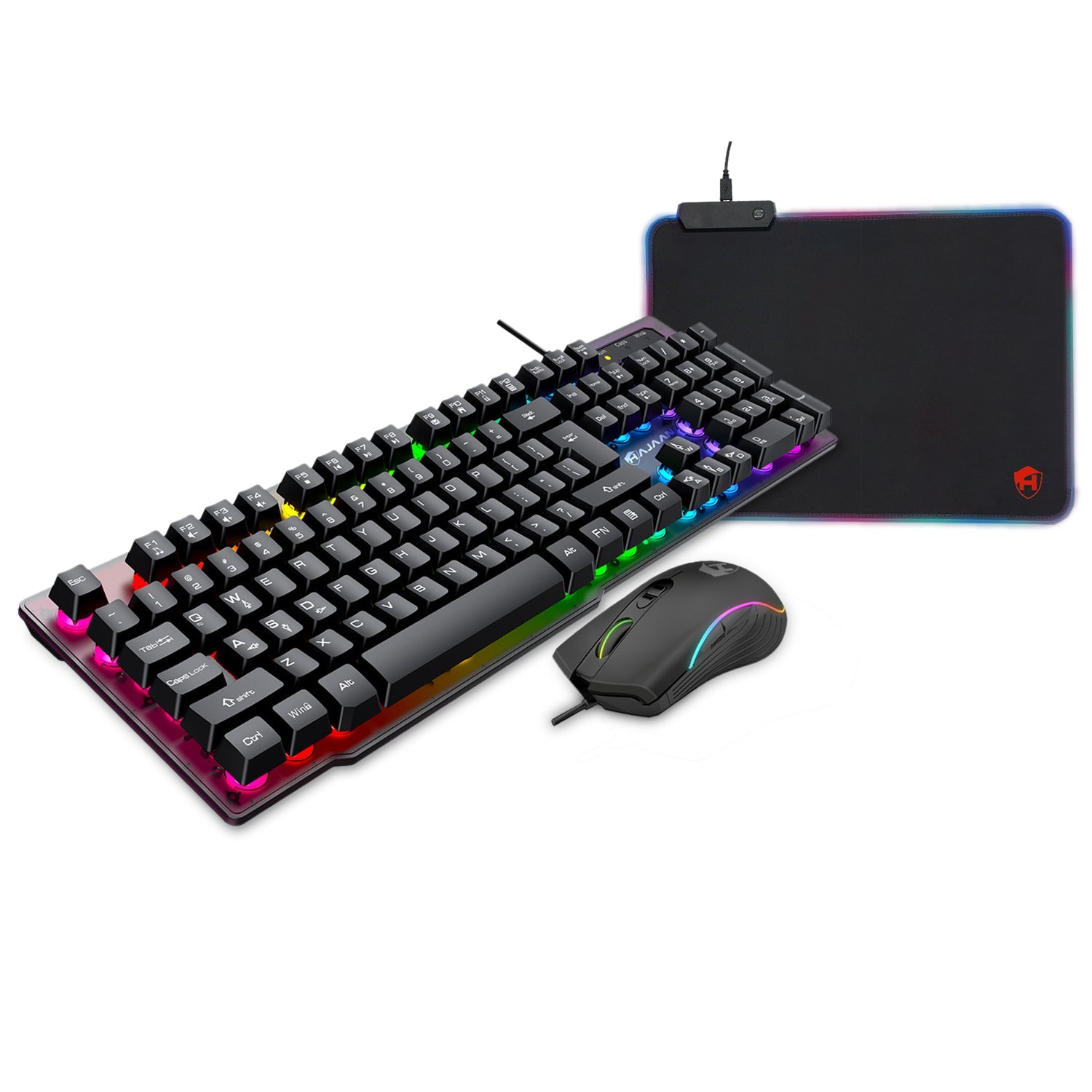 HAJAAN H410-G Wired RGB Gaming Keyboard and Mouse. Gaming Mouse Pad Combo with Multimedia and Anti-Ghosting Capability Keys- Gamer Bundle for Windows PC – (Black)